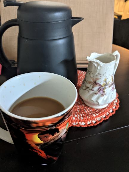 coffee, thermos, and china creamer