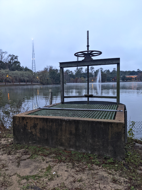 a view of lake ella from behind the reservoir control